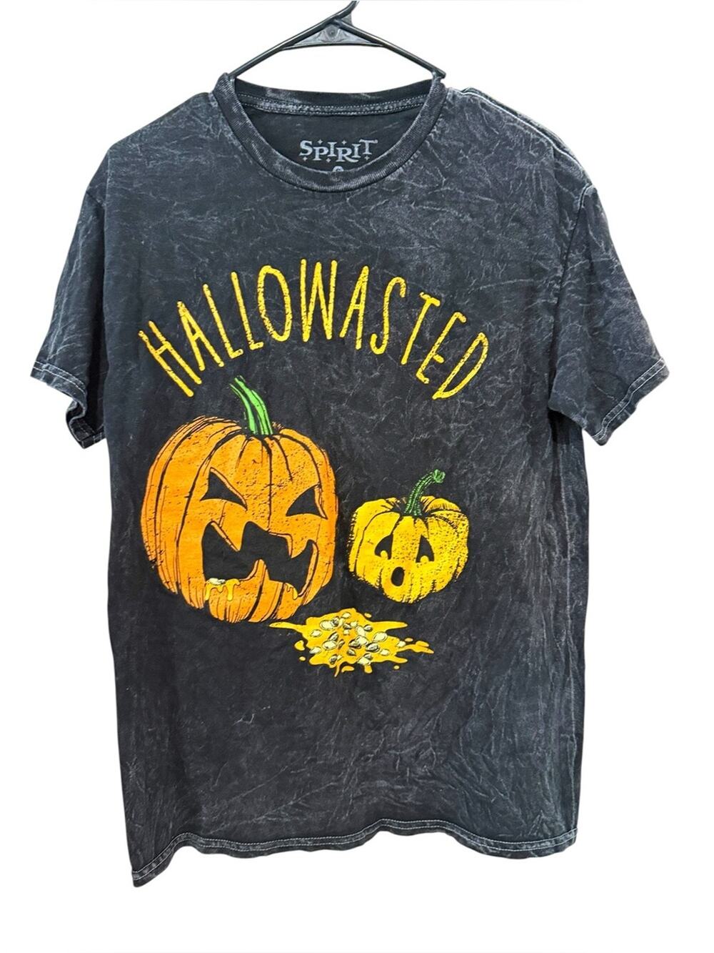 Spirit Halloween Small Black Acid Wash Pumpkin Graphic Cotton T Shirt